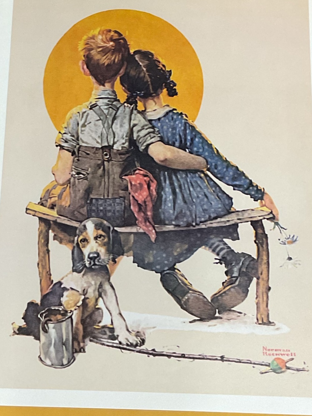 NORMAN ROCKWELL Sunlit Vintage-Style Children & Dog Art Print